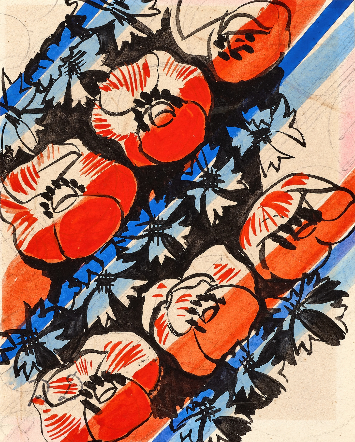 Coquelicots et bleuets sur fond noir by Raoul Dufy