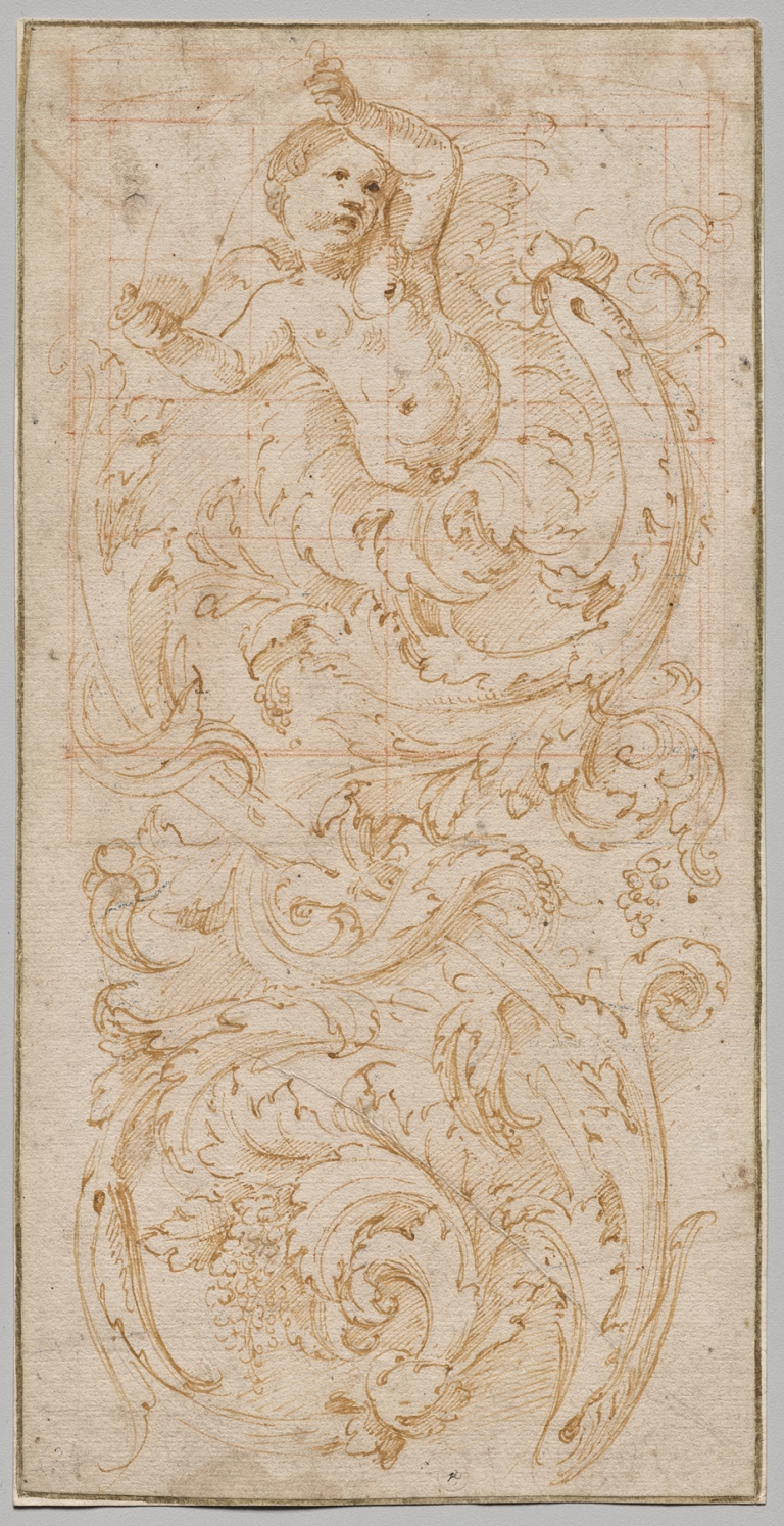 Design for a Frieze with a Putto and Acanthus Leaves by Giulio Romano