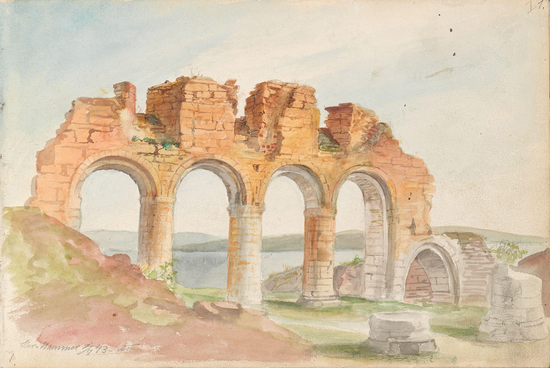 Domkirkeruinen, Hamar by Adolph Tidemand