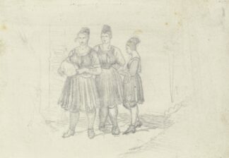 Drei Bauernmädchen in oberhessischer Tracht by Carl Engel