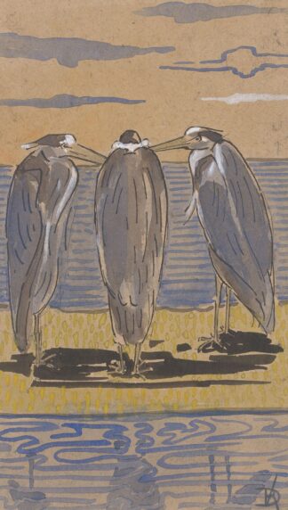 Drie reigers op een dijk by Reinier Willem Petrus de Vries