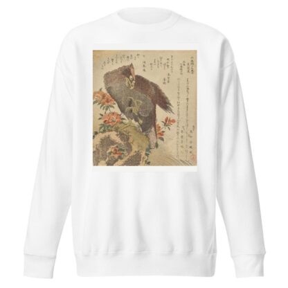 Eagle with an upraised claw on a rock by an azalea bush by Kubo Shunman Sweatshirt
