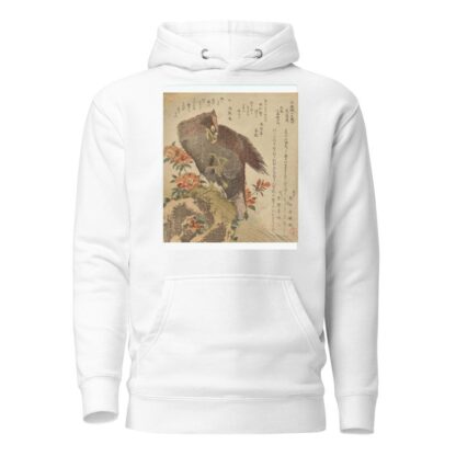 Eagle with an upraised claw on a rock by an azalea bush by Kubo Shunman Hoodie