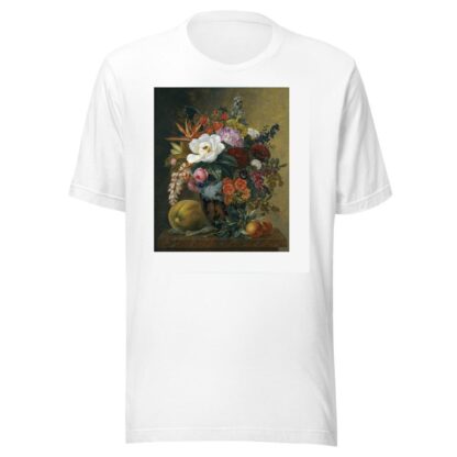 Exotic blooms in a Grecian krater with fruit on a marble ledge by Johan Laurentz Jensen T-Shirt