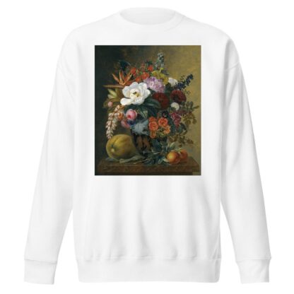 Exotic blooms in a Grecian krater with fruit on a marble ledge by Johan Laurentz Jensen Sweatshirt