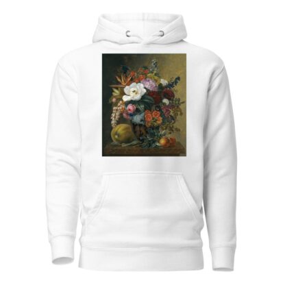 Exotic blooms in a Grecian krater with fruit on a marble ledge by Johan Laurentz Jensen Hoodie