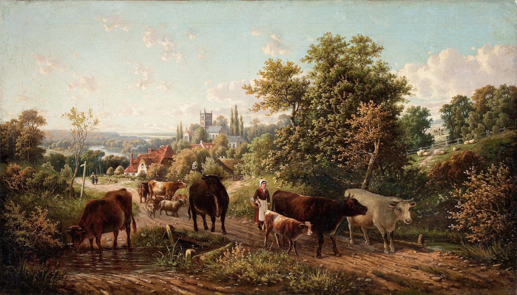 Extensive Landscape near Hereford Cathedral and the River Wye by E. R. Van Hampe