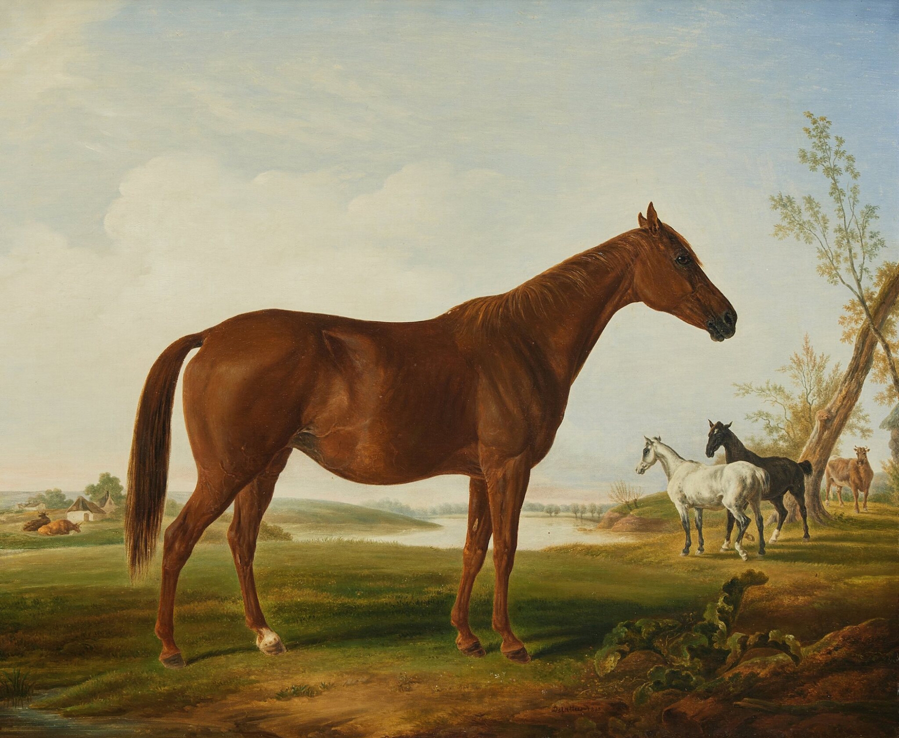 Fashion in a Landscape with Horses Beyond by Henri Delattre