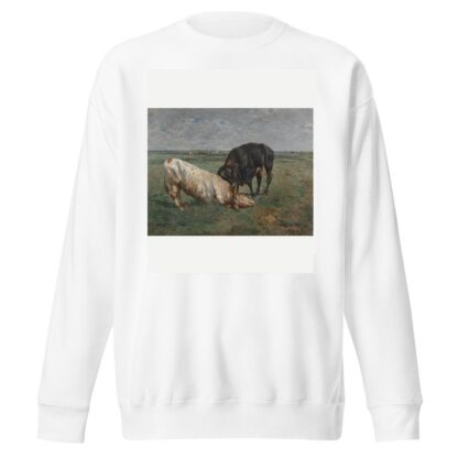 Fight between two young bulls by Alfred Verwee Sweatshirt