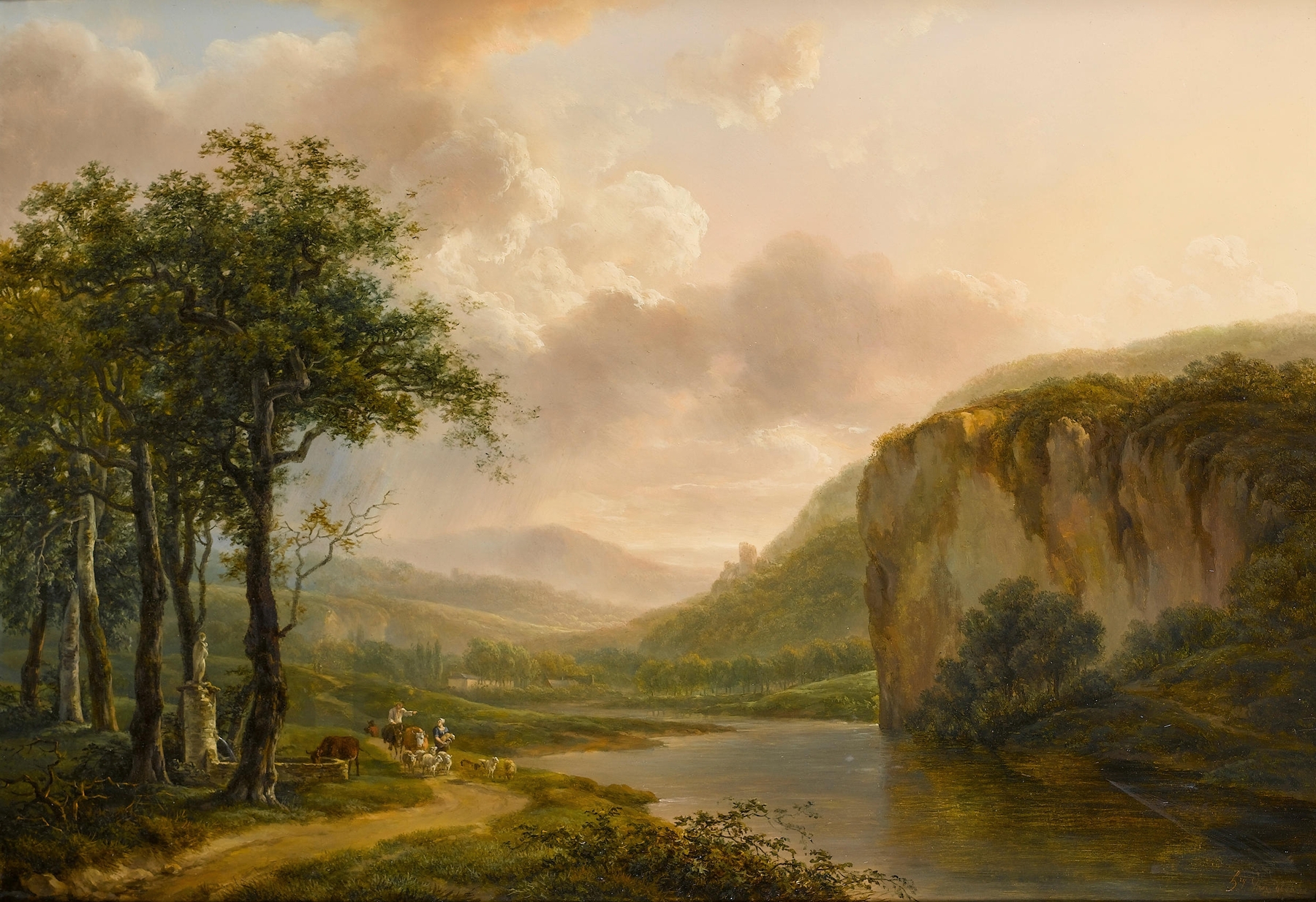 Figures on a country road by Henri van Assche