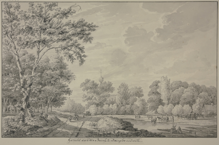 Gezicht aan den Brink te Dwingloo in Drenthe by Abraham de Haen the Younger