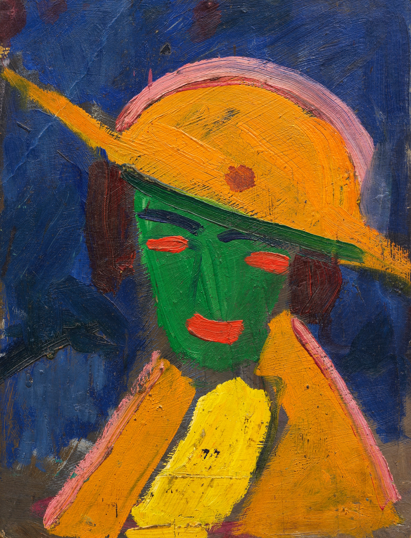 Grüne Frau mit gelbem Hut I by Hermann Stenner