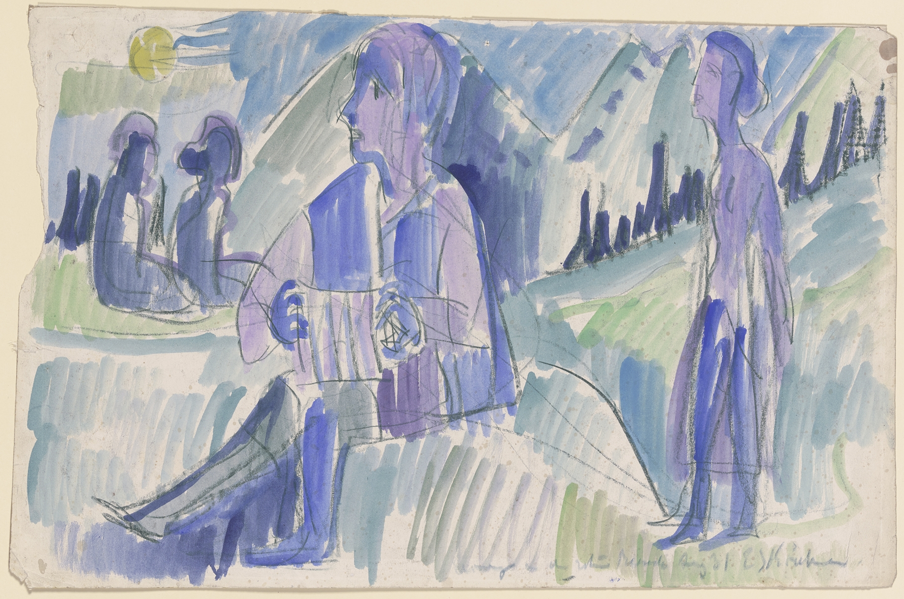Handorgler in einer Mondnacht by Ernst Ludwig Kirchner
