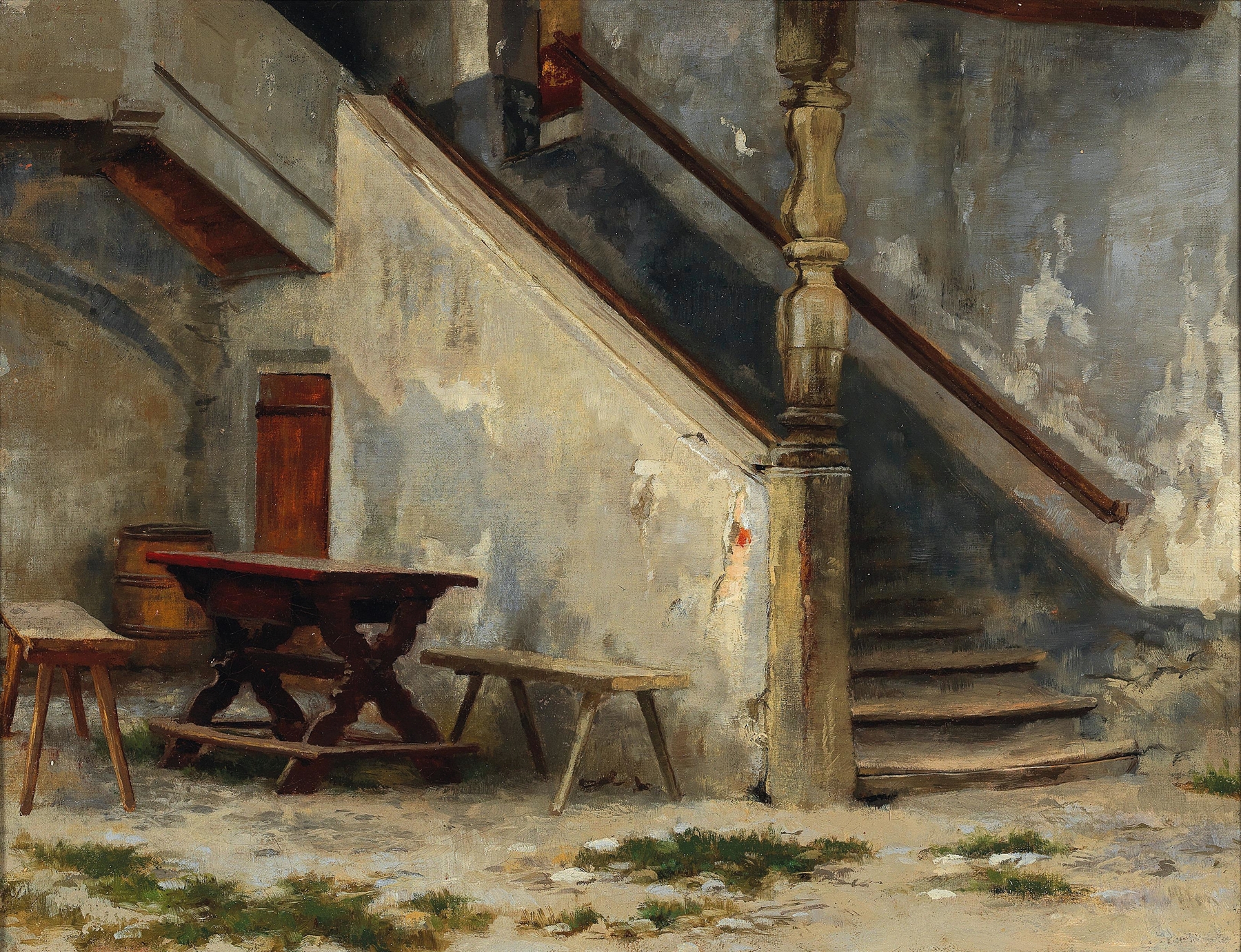 Hausgang mit Treppenaufgang by Franz von Defregger