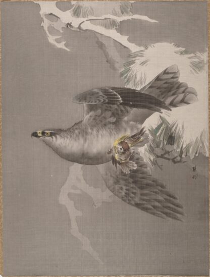 Hawk Holding a Small Bird by Okada Baison