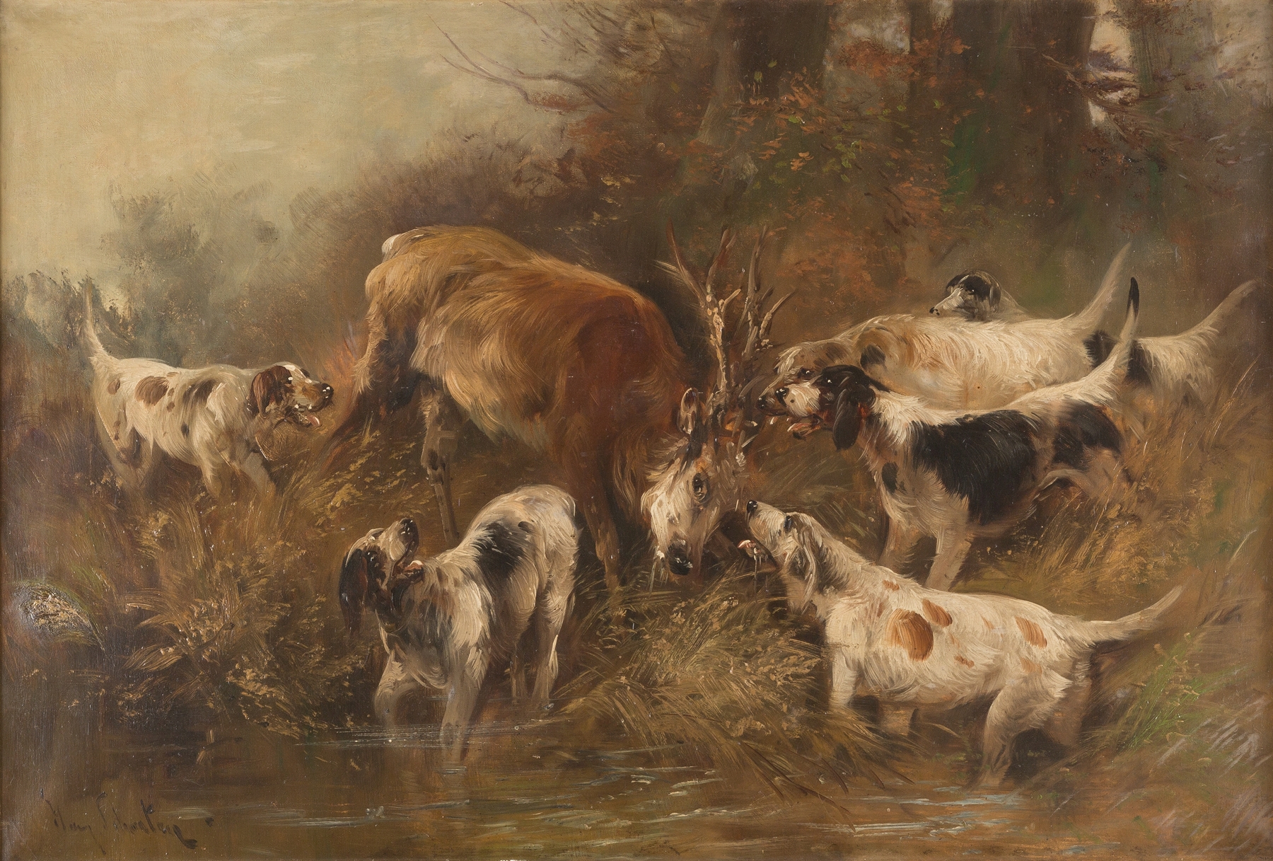 Hunting dogs catching the prey by Henry Schouten