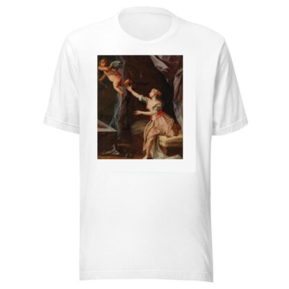Interior with a woman and Amor flying away by French School T-Shirt
