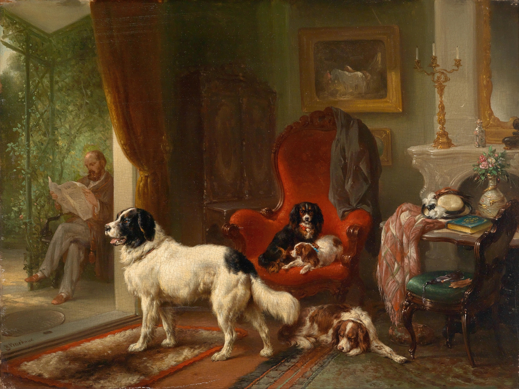 Interior with Dogs by Wouterus Verschuur