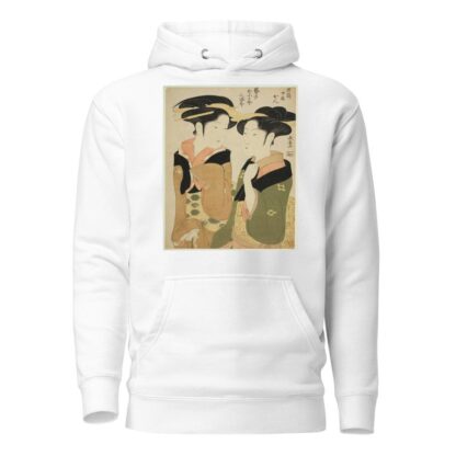 Kan, a waitress of the Izutsuya, and the geisha Fuseya of the Ogiya II by Eishōsai Chōki Hoodie