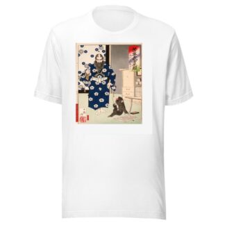 Kazuenokami Katō Kiyomasa Observing a Monkey with a Writing Brush by Tsukioka Yoshitoshi T-Shirt
