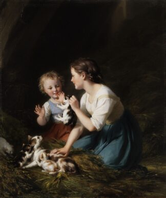 Kinder mit Kätzchen by Fritz Zuber-Bühler