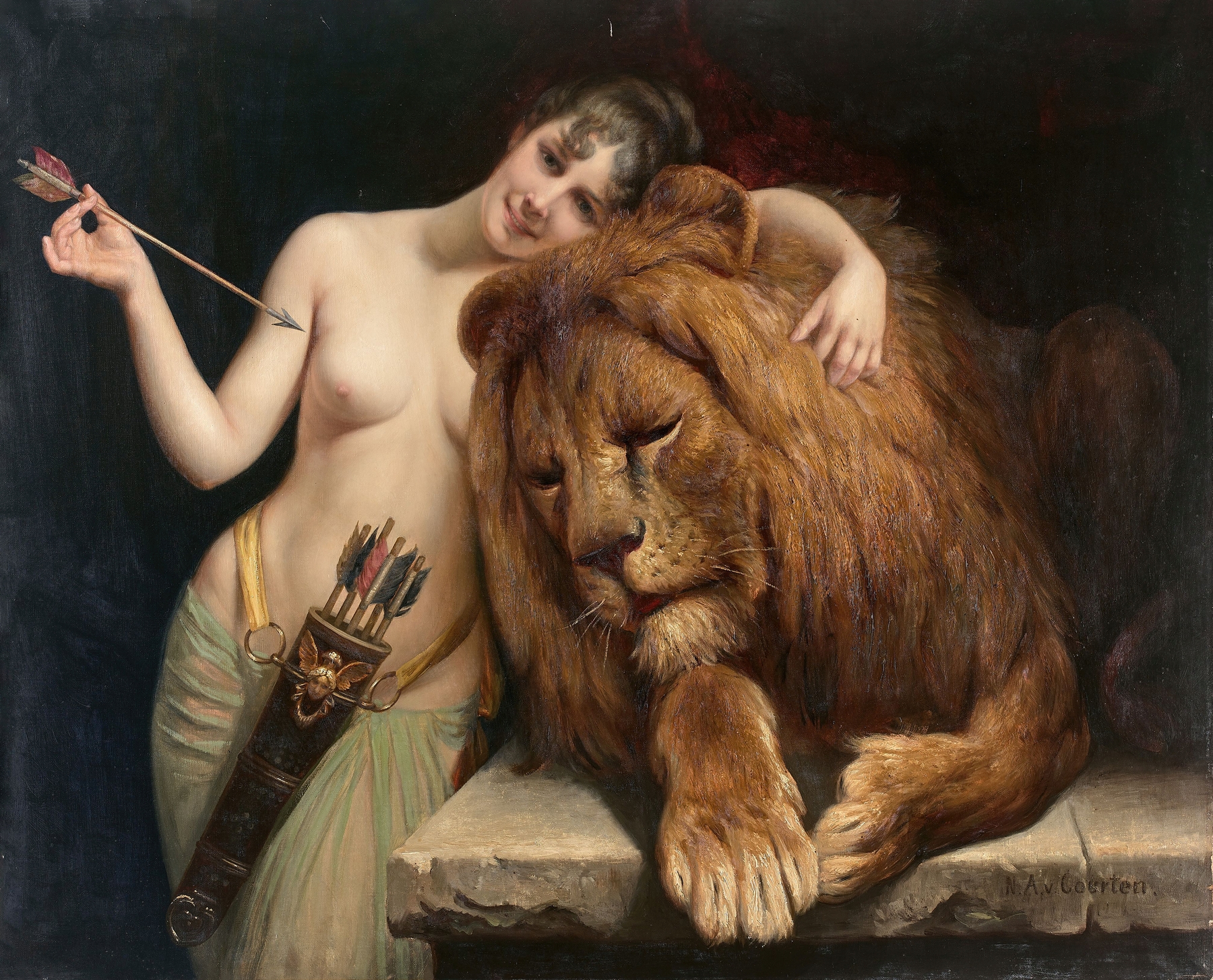 La déesse Diane et un lion by Angelo von Courten