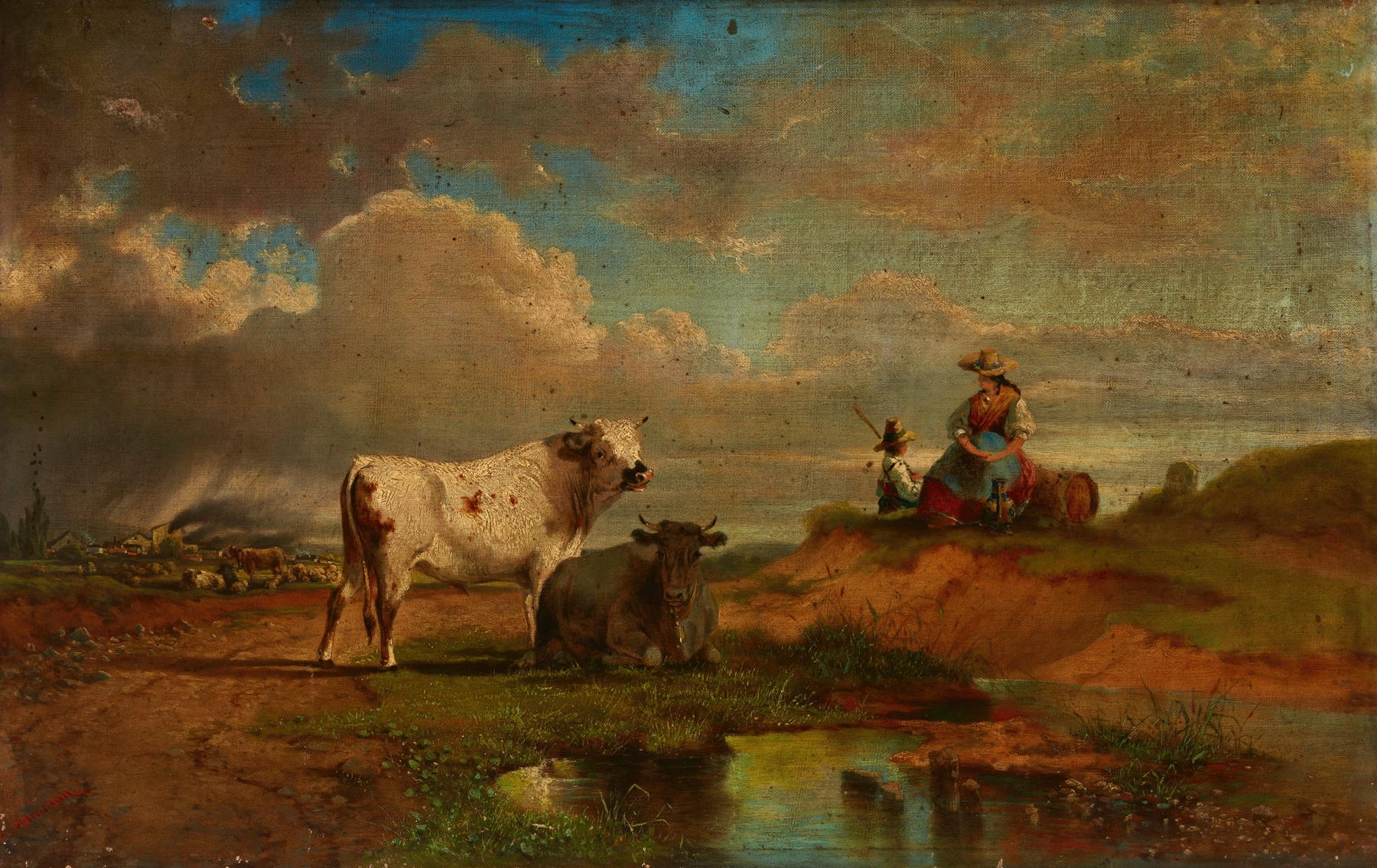 Landscape with a Shepherdess and Cattle by Eduard Michel Ferdinand Hamman
