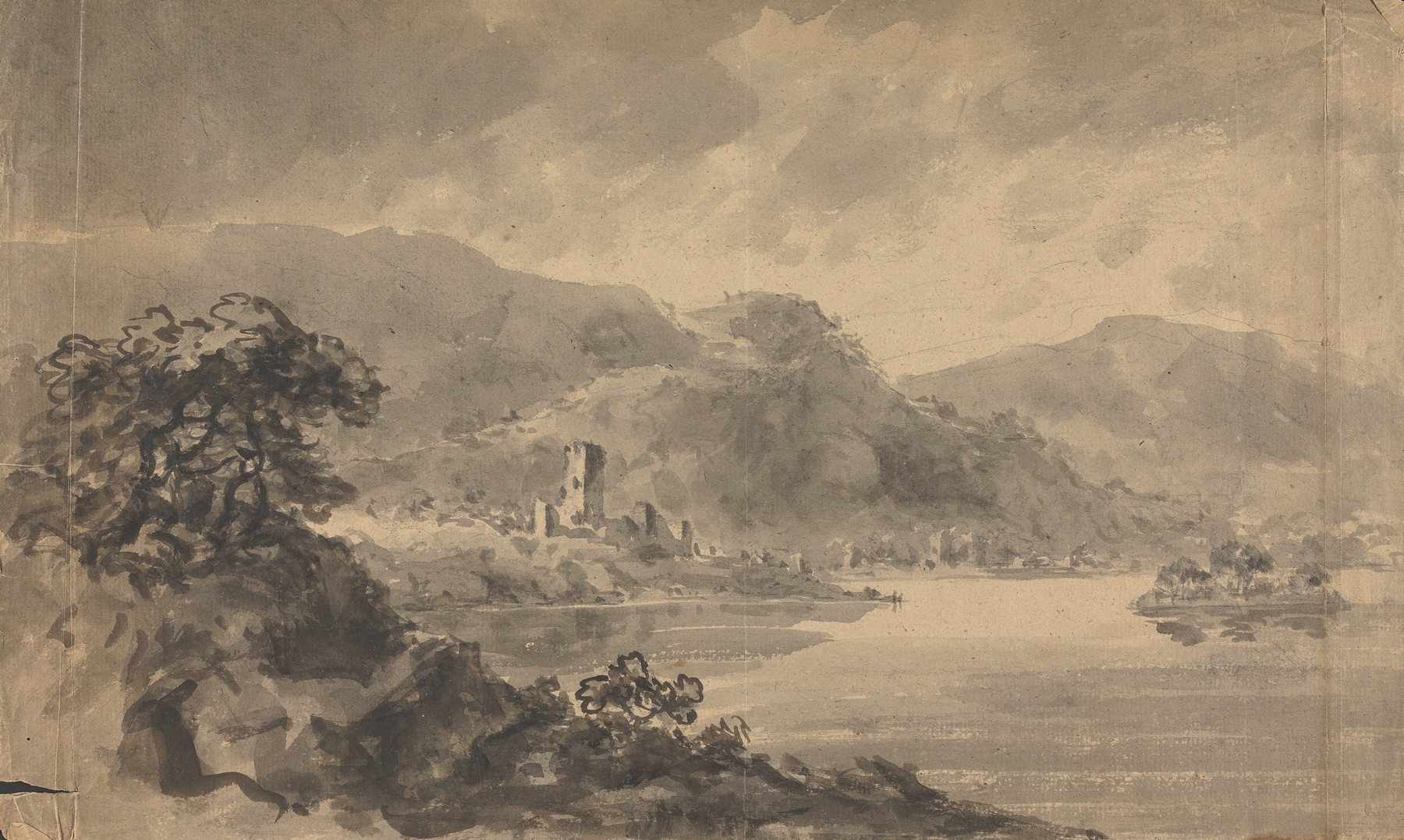 Landscape with River, Castle and Mountains by William Gilpin