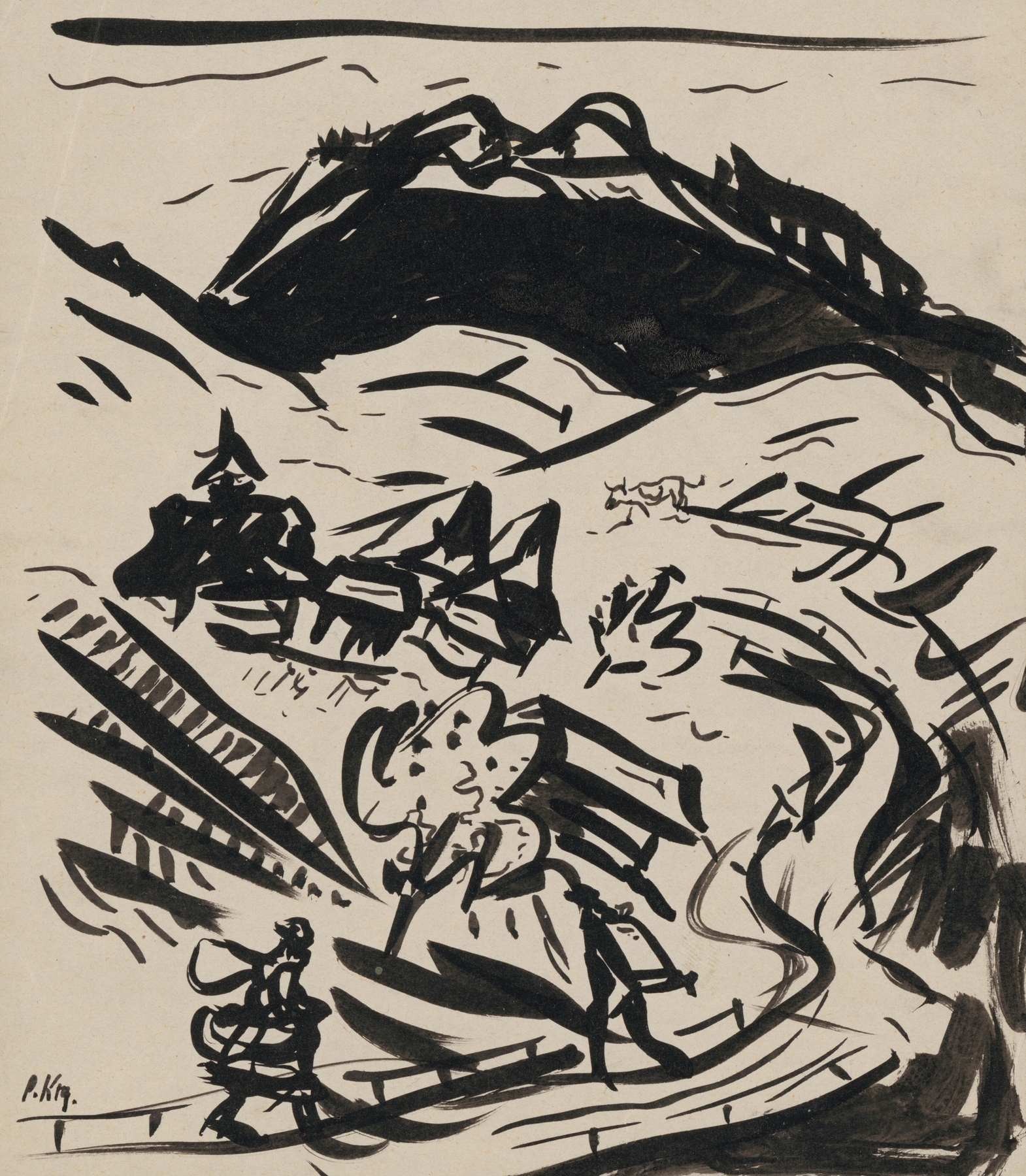 Landscape with two figures by Arnold Peter Weisz-Kubínčan