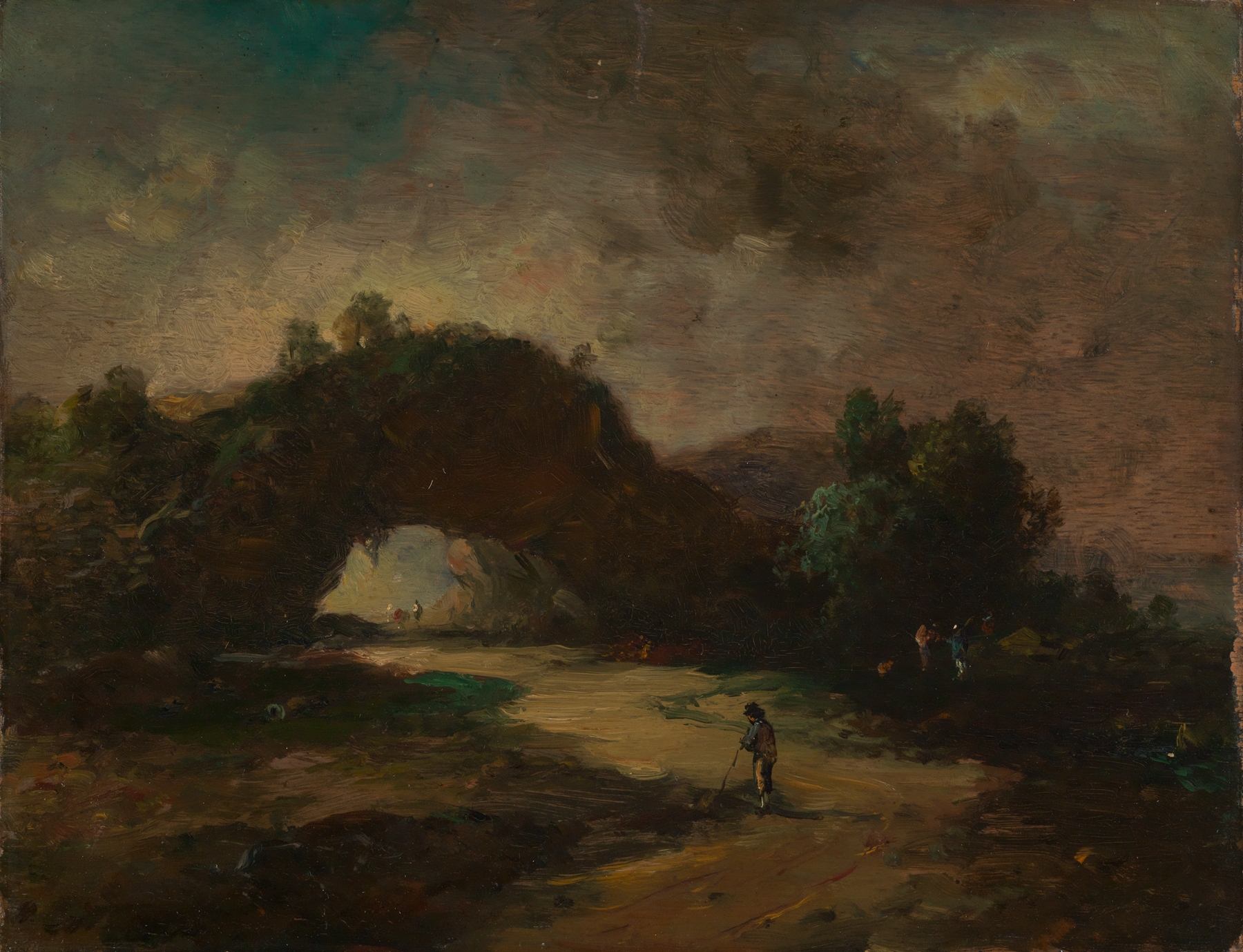 Landschaft mit einem von Buschwerk überwachsenen Felsenbogen by Christian Wilhelm Ernst Dietrich
