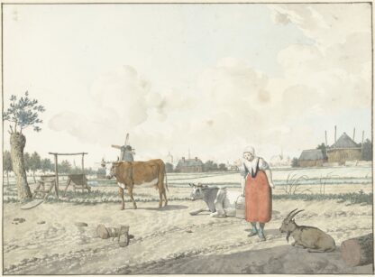 Landschap met boerin en vee by W. Barthautz