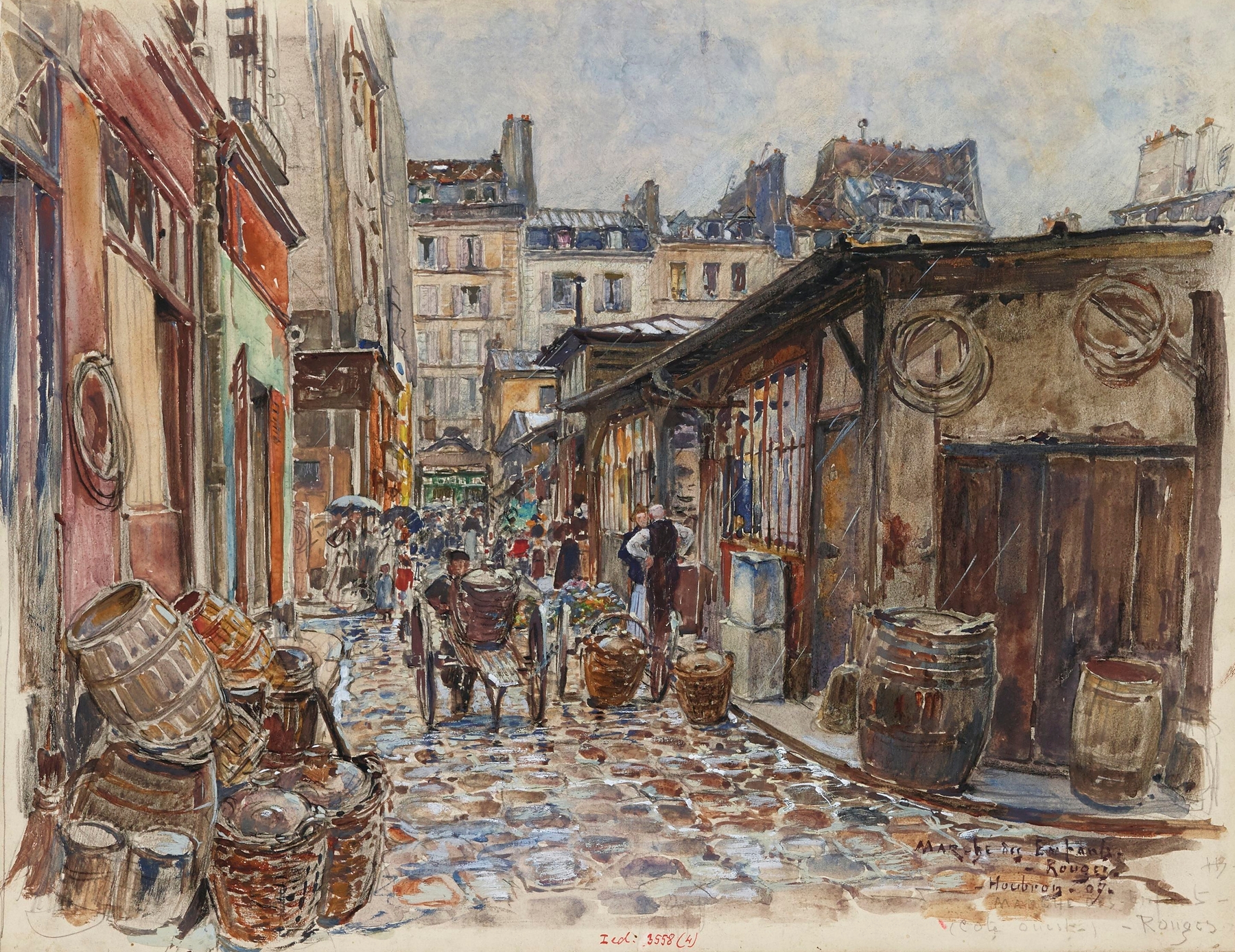 Le Marché des Enfants Rouges, côté Ouest, sous la pluie, en 1907. 3ème arrondissement by Frédéric Houbron