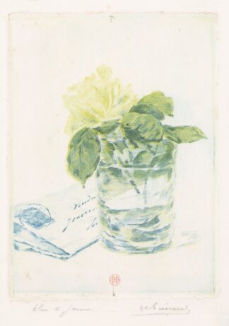 Letter next to a vase with a rose by Henri-Charles Guérard
