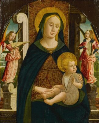Madonna and Child enthroned with two angels by Giovanni Mazone