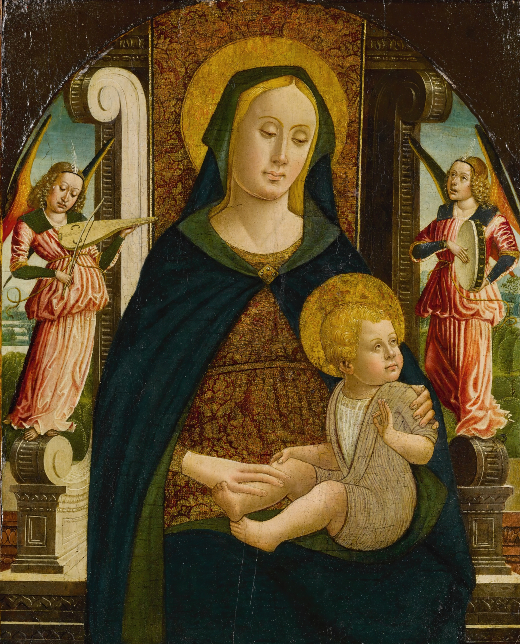 Madonna and Child enthroned with two angels by Giovanni Mazone