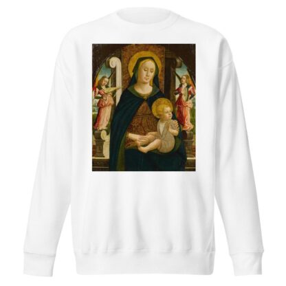 Madonna and Child enthroned with two angels by Giovanni Mazone Sweatshirt