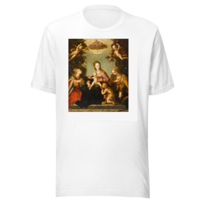 Madonna and Child with the infant Saint John the Baptist, Saint Catherine of Alexandria, another female martyr saint, and God the Father by Pieter Fransz. Isaacsz. T-Shirt