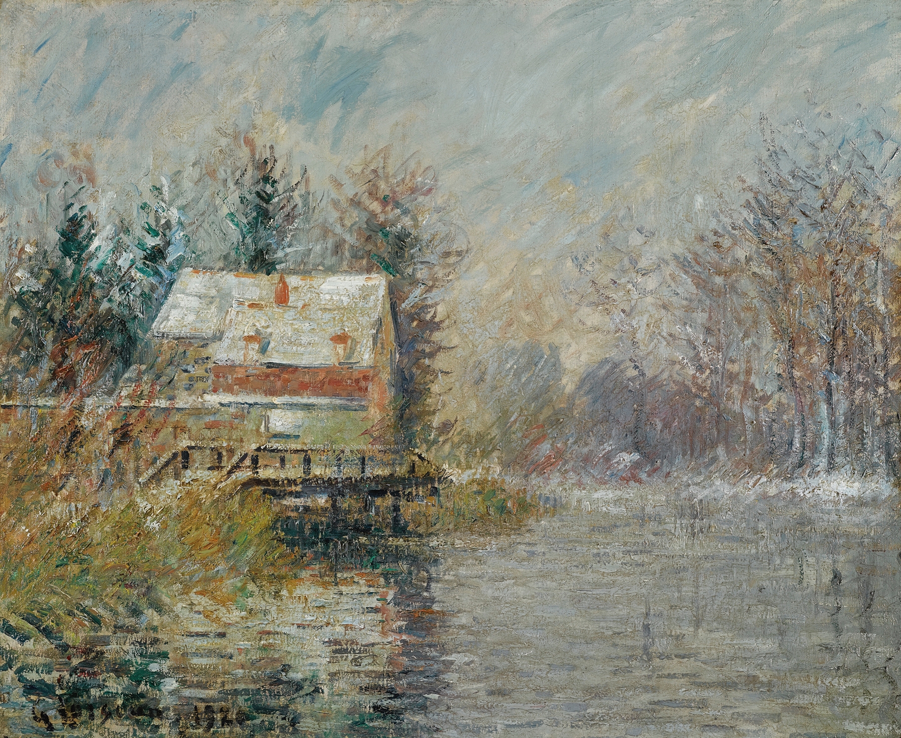 Maison Au Bord De L’eau, Effet De Neige by Gustave Loiseau