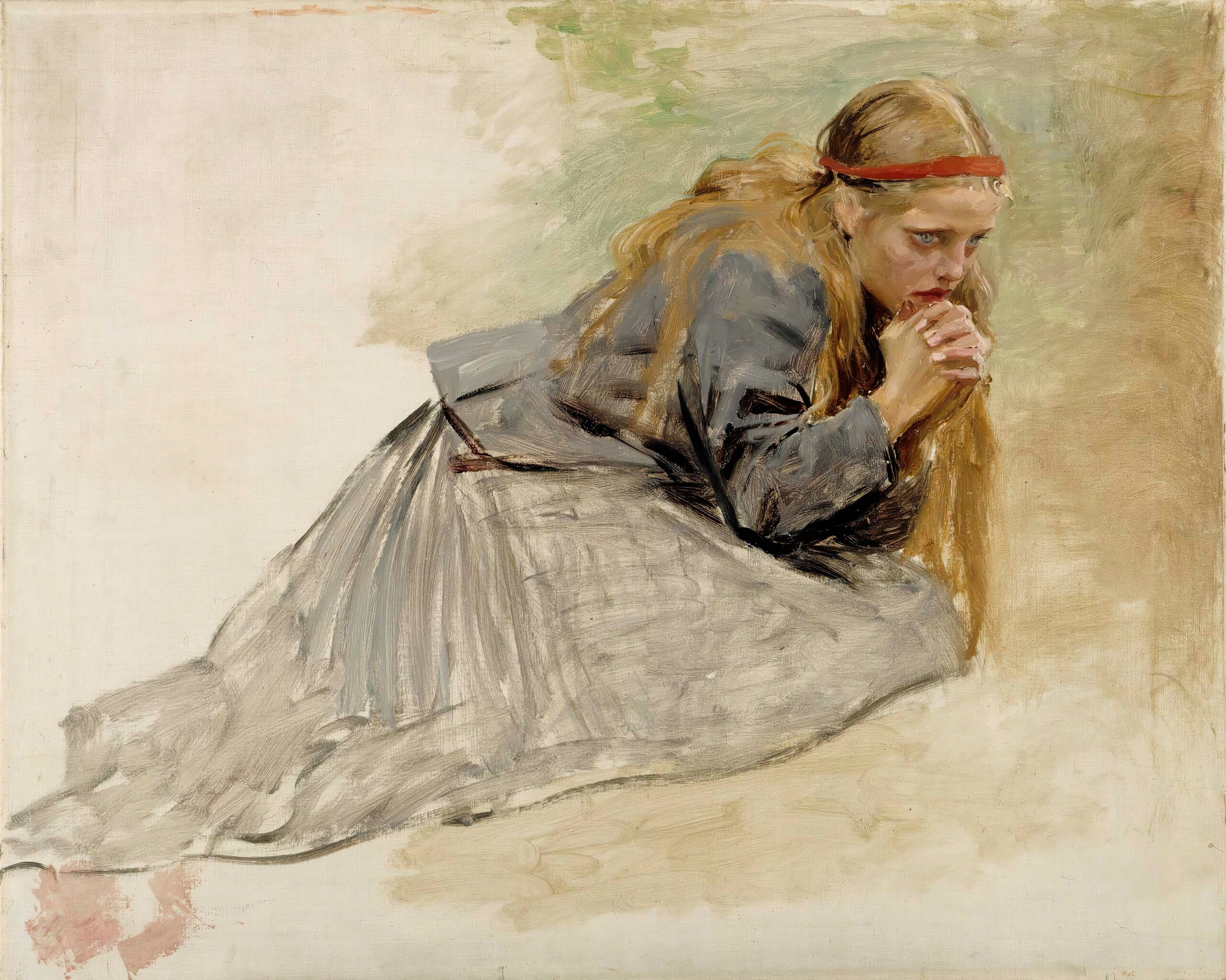 Mary Magdalene Kneeling, Study For The Christ And Mary Magdalene by Albert Edelfelt