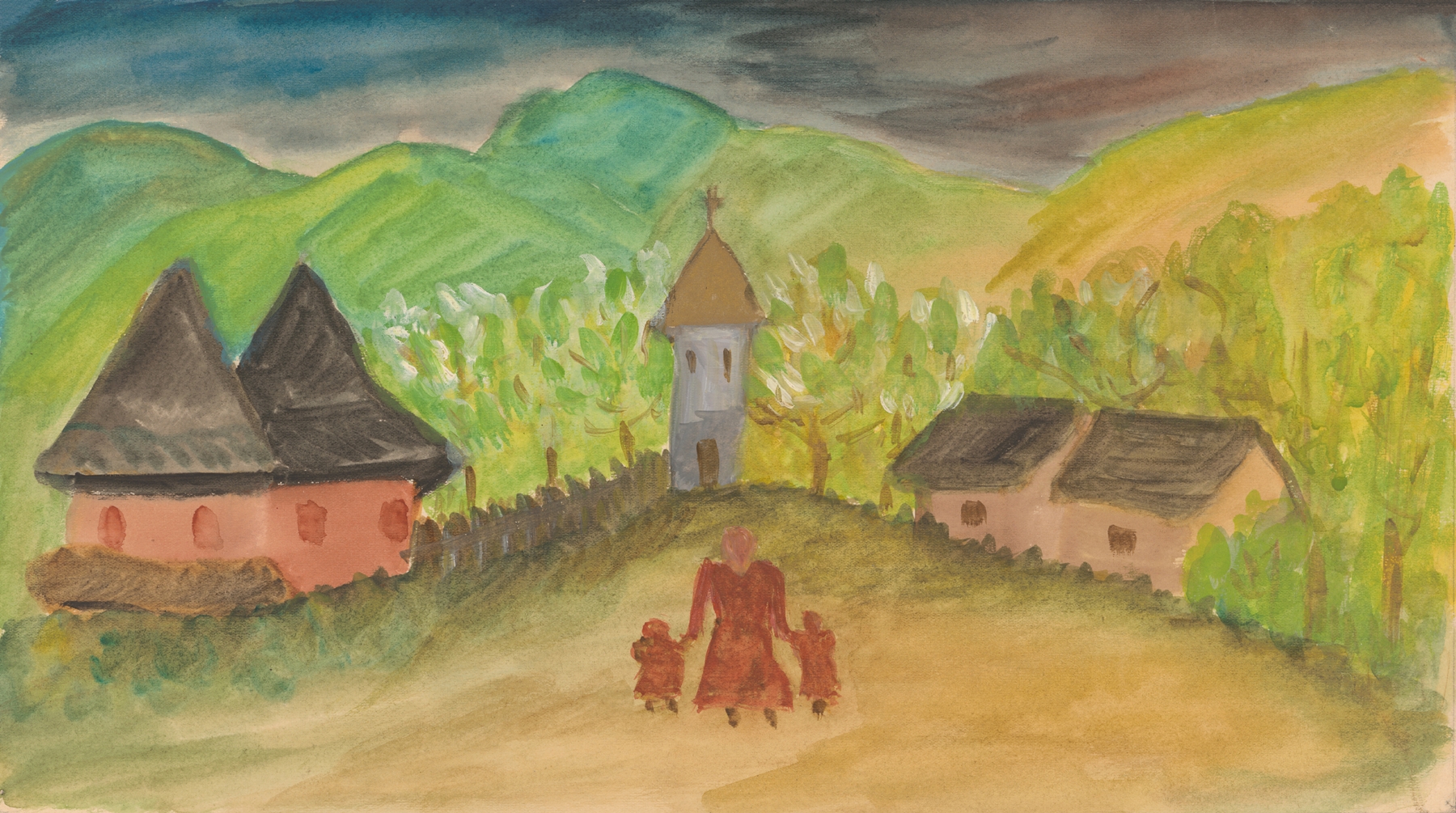 Matka s deťmi vo vidieckej krajine by Ján Novák