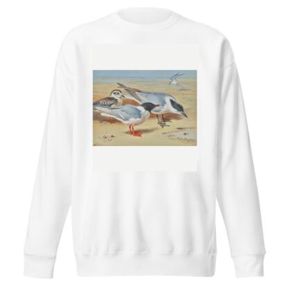 Mediterranean gull and juvenile with sandwich terns on a beach by Archibald Thorburn Sweatshirt