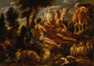 Mercury playing Argus to sleep with his flute, with Io transformed into a white heifer by Jacob Jordaens
