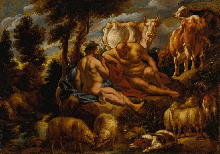 Mercury playing Argus to sleep with his flute, with Io transformed into a white heifer by Jacob Jordaens