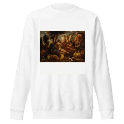 Mercury playing Argus to sleep with his flute, with Io transformed into a white heifer by Jacob Jordaens Sweatshirt
