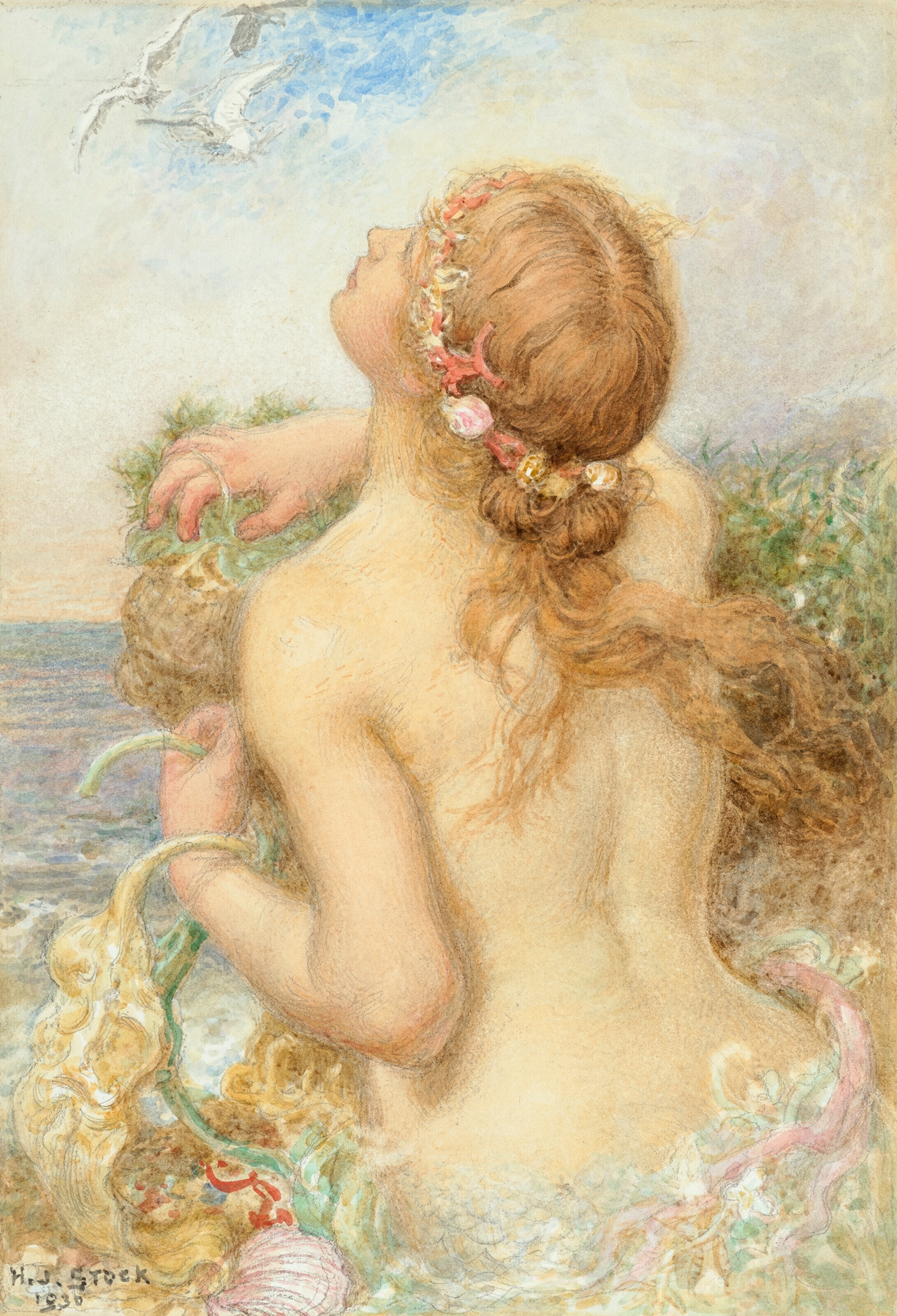 Mermaid rising from the sea by Henry John Stock