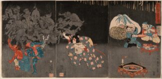 Momotarō Scattering Beans by Tsukioka Yoshitoshi