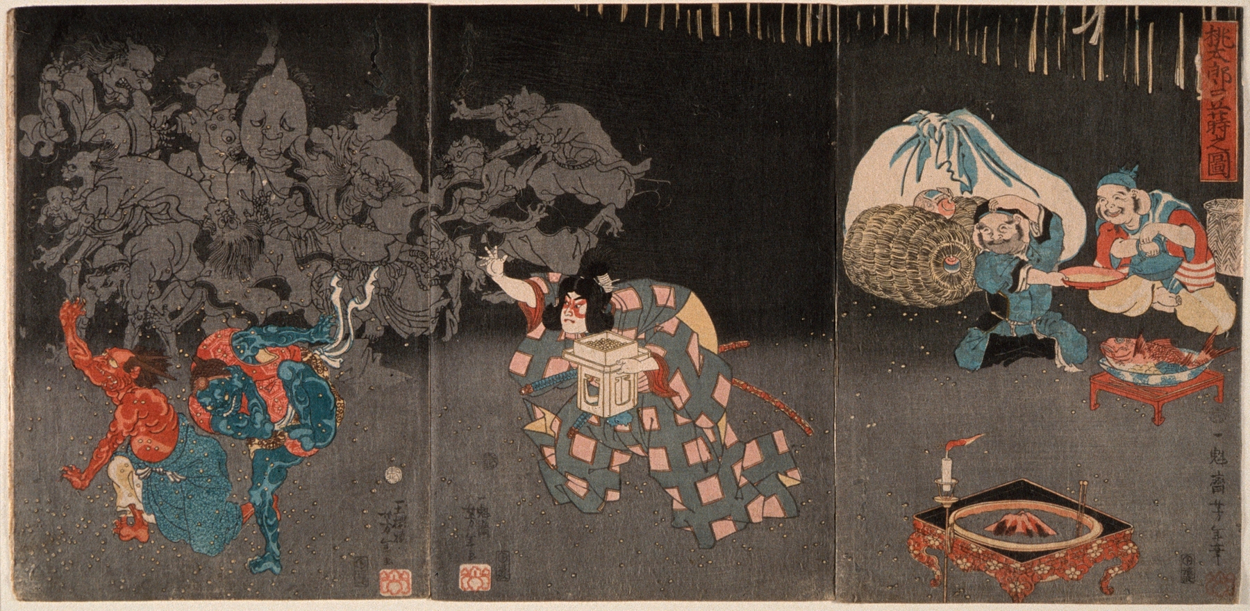 Momotarō Scattering Beans by Tsukioka Yoshitoshi