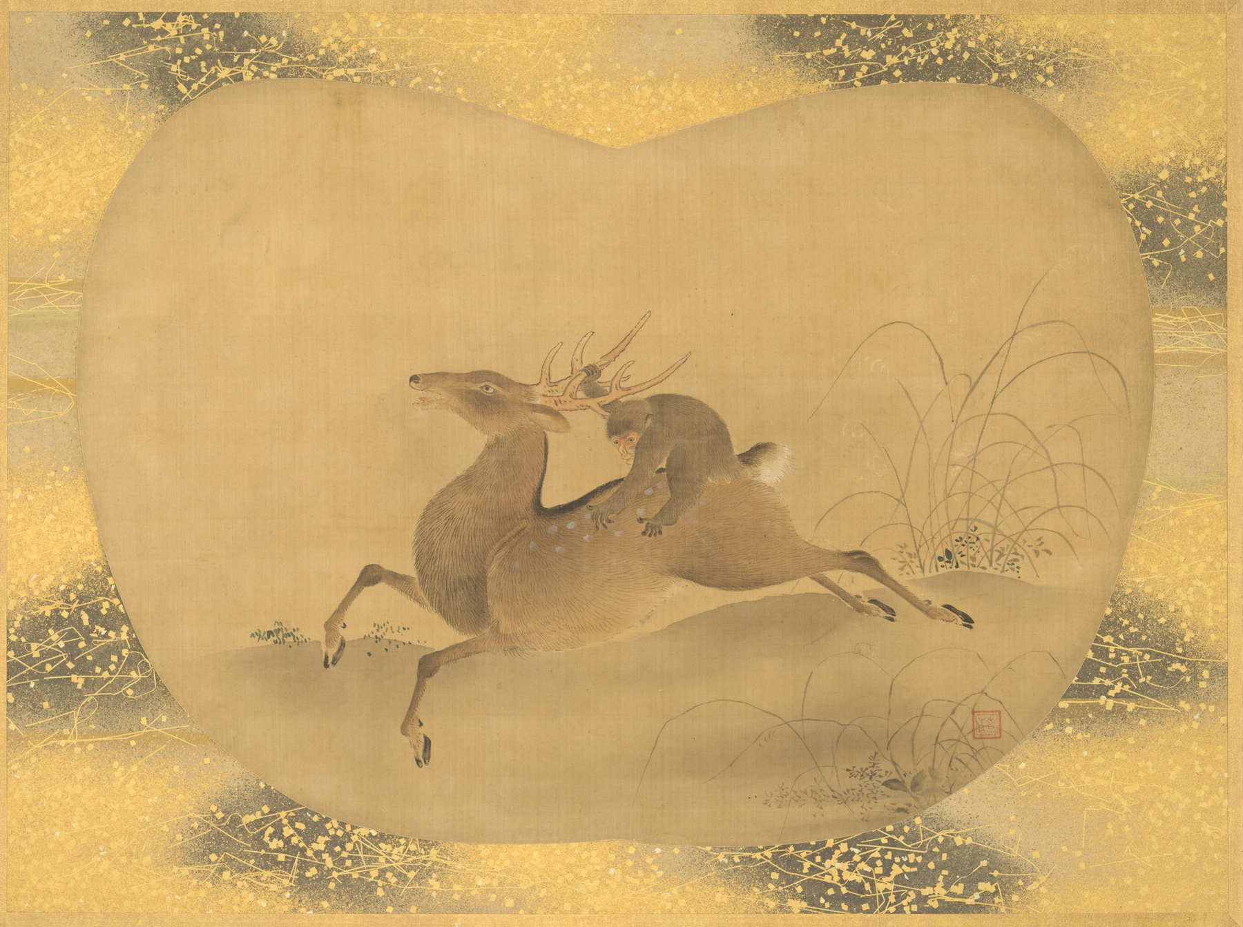 Monkey on a deer by Kanō Tsunenobu