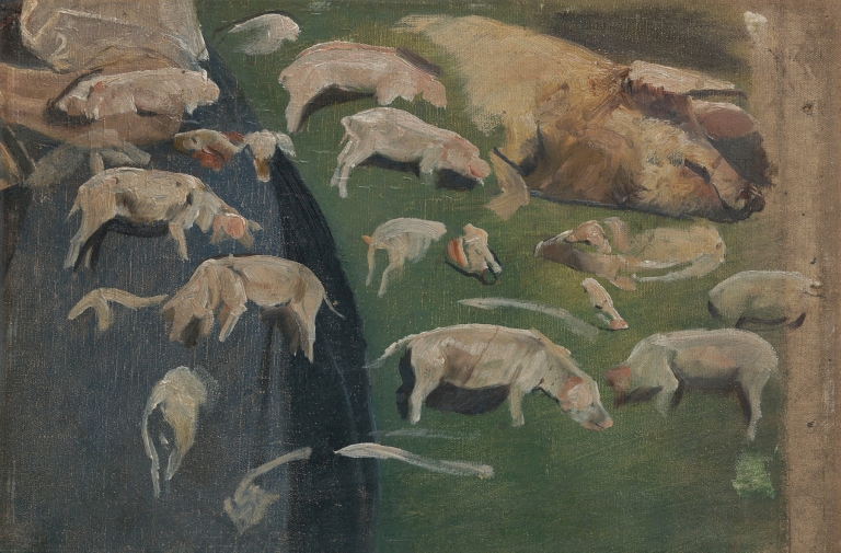 Muttersau und Ferkel, Studien zum Schweinekoben by Max Liebermann