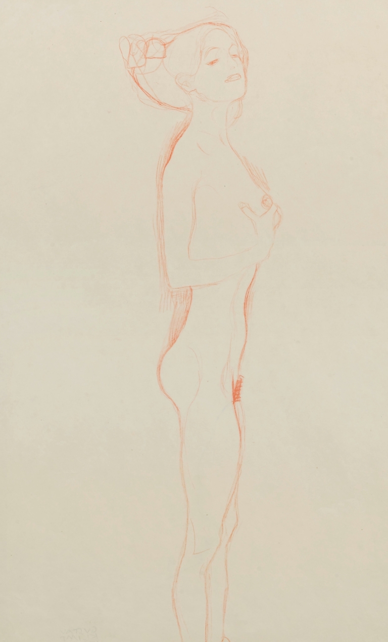 Naked Girl Standing, with Right Hand to Breast by Gustav Klimt